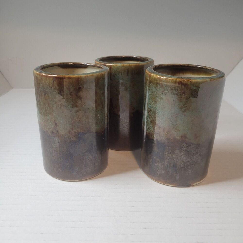 3 Arhaus Ceramic Green Brown  Pencil Holders
